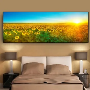 HD Sunflower Nordic Sunrise Landscape Oil Painting on Canvas Posters and Prints Cuadros Wall Art Pictures For Living Room