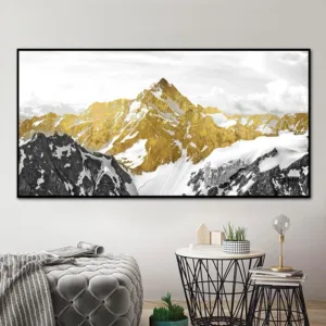 Abstract Golden Snow Mountain Canvas Poster Modern Landscape Wall Art Picture For Living Room Decor Aesthetic Painting