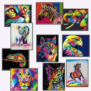 HOT Frame Dazzling Animals DIY Oil Painting By Numbers Wall Art Canvas Animals Picture DIY Drawing Painting For Home Decoration