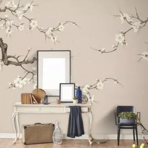 Custom Size Wallpaper Hand-Painted White Magnolia Flower Branches, Bird Murals, Chinese Style Tree Branches, Flower Decorations
