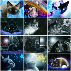 HUACAN Oil Painting By Number Animal Drawing On Canvas DIY Pictures By Numbers Cat Hand Painted Paintings Art Kits Home Decor