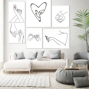 Hand Line Drawing Prints Posters Minimalist Canvas Painting Heart Women Body Wall Art For Living Room Bedroom Home Decor Picture
