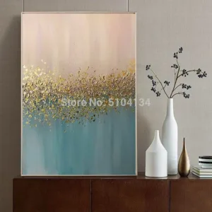Hand Painted Abstract Bright gold blue and grey Canvas Art Modern Oil Painting For LivingRoom Aisle Fashion Artistic Wall Decor