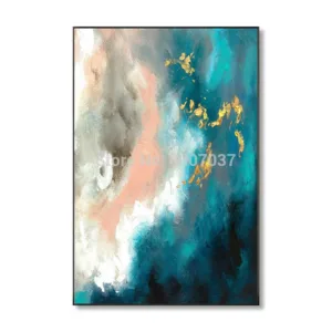 Hand Painted Abstract Gold and Green Color Oil Painting on Canvas Modern Wall Art Picture Bedroom Cuadros Decor Free Shipping