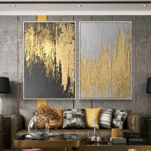 Hand-Painted Abstract Painting Canvas Art Large Wall Art Modern Minimalist Art Gold Leaf Painting Model Room Hotel Decor