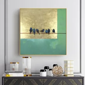 Hand-Painted Gold Foil Abstract Oil Painting Living Room Decorative Painting Triple Minimalist Modern Light Luxury Entrance Rest