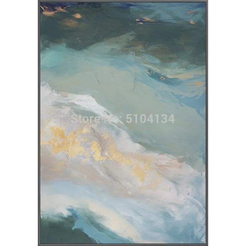 Hand Painted High Quality Abstract Gold and Green Color Canvas Oil Painting Wall Picture for Living Room Home Decor Unframed