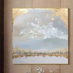 Hand Painted Landscape Oil Painting Gold and White Paintings Modern Golden Foil Oil Painting On Canvas For Living Room