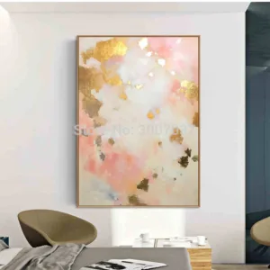 Hand Painted Modern Warm Color Gold and Pink Oil Painting on Canvas Painting Wall Decor For Room Decor Oil Painting On Canvas