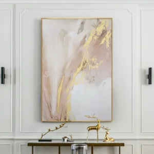 Hand painted Abstract Gold and Pink Color Oil Paintings Modern Canvas Painting Wall Painting for Living Room home Decoration