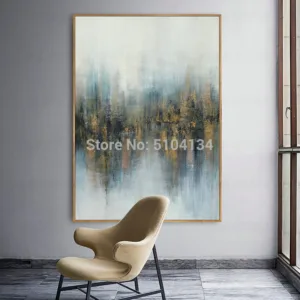Hand painted Abstract Green and Gold Color Oil Paintings Modern Canvas Painting Wall Art for Living Room home Decoration