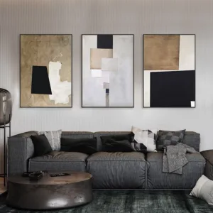 Hand-painted Oil Painting Black And White gray-green Minimalist Modern Living Room Sofa Backdrop Triple Paintings Decorative Pai