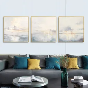 Hand-painted Oil Painting Modern Minimalist Triple Sunrise Over The Sea Living Room Sofa Backdrop Restaurant Bedroom Decorative