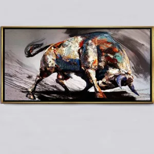 Hand-painted oil paintings of modern minimalist black and white bull cattle fortune living room hall aisle background picture