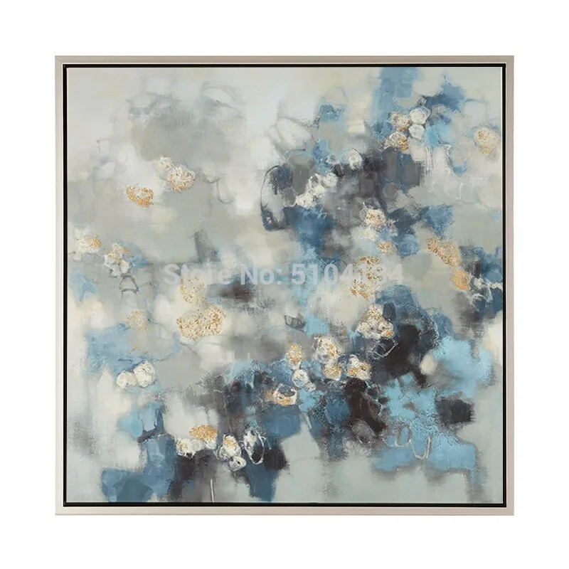 Handmade Abstract Black Blue Gold Oil Painting on Canvas Wall Art Pictures for living Room Home Decor
