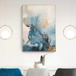 Handmade Abstract Oil Painting for Home Decor Modern Gold and Blue Color Canvas Painting