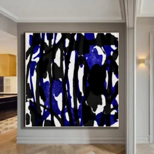 Handmade Abstract Painting Blue Black And White Oil Painting On Canvas Flower Painting Minimalist Abstract Art Large Wall Art