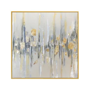 Handmade Grey Color and Thick Textured Gold Foil Abstract Oil Painting on Canvas Pop Fine Art Abstract Oil Canvas Painting