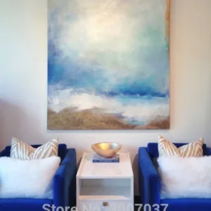 Handmade gold blue Oil Abstract Art Abstract oil painting blue grey Painting On Canvas Large abstract Palette knife