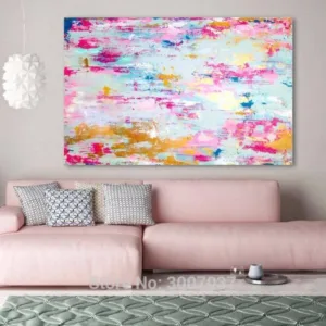 Handmade thick knife abstract high quality oil painting Pink Gol