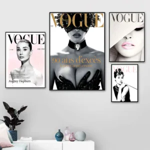 Hepburn Poster and Prints Vogue Woman Feture Painting on The Wall Decor for Home Living Room Metal Organic Glass Framed
