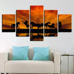 High Quality HD Spray Painting Wall Painting 5 Pieces Grassland Horses Animal Paints Pictures Canvas Home Decor