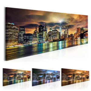 High Rise Buildings Wall Art City Night View Posters and Prints Modern Landscape Canvas Painting Pictures for Living Room Decor