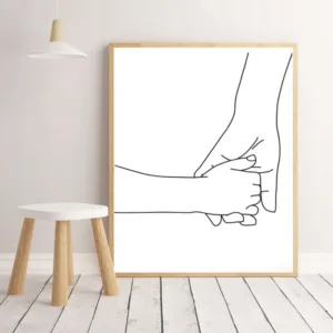 Holding Hands Line Art Print Mom Child Hands Poster Nursery Wall Art Canvas Painting Nordic Love Wall Picture Kids Room Decor