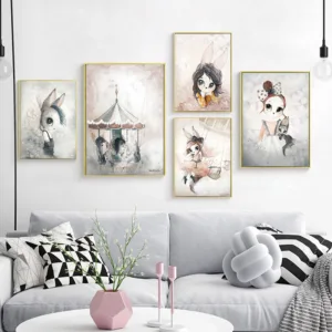 Home Decor Nordic Canvas Painting Wall Art Rabbit Girl Animal Ab