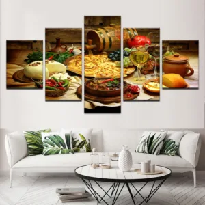 Home Decor Painting Modern Wall Art Frame Restaurant Kitchen Modular Posters Pictures 5 Pieces Food And Drinks HD Printed Canvas