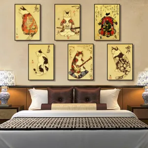 Home Decoration Canvas Painting Wall Art Pictures Prints Japanese Samurai Tattoo Cat Nordic Style Modular Poster For Living Room