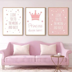 I Love You To The Moon And Back Quote Posters Prints Princess Canvas Painting Children Gifts Wall Art Painting Nursery Room Deco
