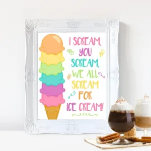 Ice Cream Sign Canvas Poster Prints Party Decoration We All Scream For Ice Cream Quote Art Painting Picture Nursery Decor