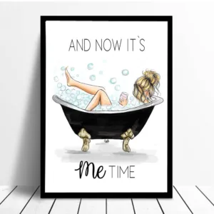 It's Me Time Poster and Prints Vogue Girl on The Bathtub Picture on The Wall for Living Room Nordic Style Decoration Metal Frame