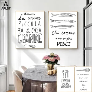 Italian Quote Fish Tableware Prints & Posters on Canvas Kitchen Decorative Paintings Wall Art Modern Pictures for Dining Room