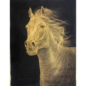 KOWELL 100% Handpainted Abstract Gold Horse Oil Painting On Canvas Art Gift Home Decor Living Room Wall Art Frameless Picture