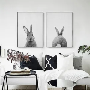 Kawaii Animals Cartoon Canvas Painting Rabbit Posters Prints Nordic Minimalist Nursery Wall Art Picture for Kids Room Home Decor