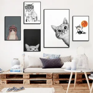Kawaii Funny Animal Cat Wall Art Canvas Poster And Print Nursery Decorative Picture Painting Nordic Baby Kid Bedroom Decoration