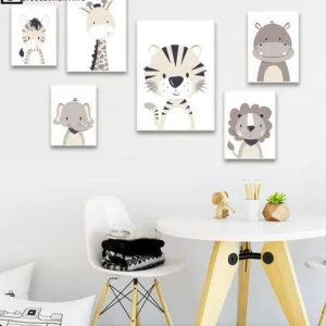 Kawaii Woodland Animal Picture Lion Elephant Nursery Poster Canvas Wall Art Print Painting Nordic Kids Baby Bedroom Decoration