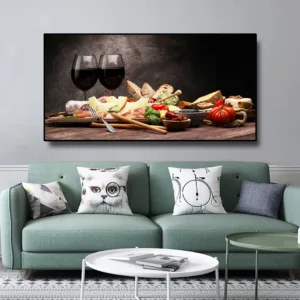 Kitchen Poster Red Wine Food Canvas Painting Pictures for Living Room Cafe Dinning Room Restaurant Home Wall Interior Decor Art
