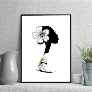 Nordic Style Vogue Girl with Flower Posters and Prints Pink Flowers Decoration for Home for Living Room No Frame