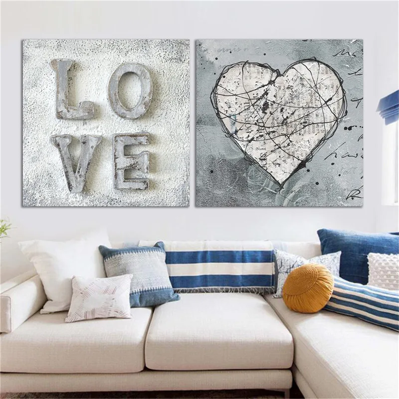 LOVE Heart Square Wall Art Painting Modern Home Decorative Canvas Art Prints Vintage Posters Prints Nordic Home Decoration - Image 2