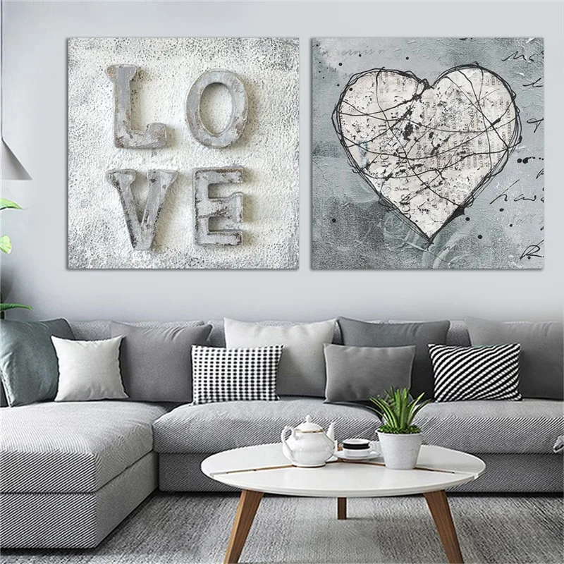 LOVE Heart Square Wall Art Painting Modern Home Decorative Canvas Art Prints Vintage Posters Prints Nordic Home Decoration