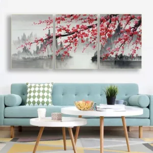 Laeacco 3 Panel Chinese Style Canvas Painting Modern Home Decoration Abstract Landscape Posters and Prints Plum Wall Art Picture