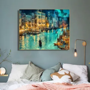 Laeacco Venice Night View Famous Oil Painting for Salon Cuadros Wall Decoration for Artwork Living Room Home Decor  Wall Art