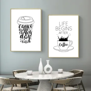 Life Begins After Coffee Quotes Canvas Prints Coffee Alphabet Black And White Wall Pictures Cafe Shop Poster Wall Art Decor