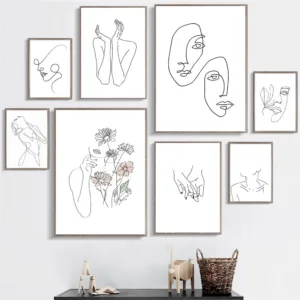 Line Draw Face Canvas Poster Nordic Style Print Scandinavian Flower Wall Art Painting Decoration Pictures Minimalist Home Decor