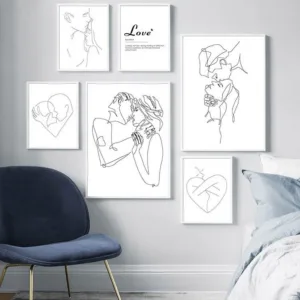 Line Drawing Couple Kiss Abstract Poster Wall Art Canvas Print Black White Simple Painting Decorative Picture Modern Home Decor