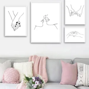 Line Drawing Kiss Handholding Canvas Poster Abstract Wall Art Painting Print Minimalist Nordic Decoration Picture Home Decor
