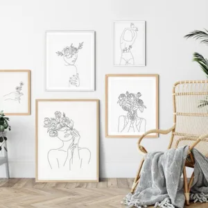 Line Drawing Wall Art Flower Head Poster and Prints Black White Line Abstract Art Canvas Painting Minimalist Painting Home Decor